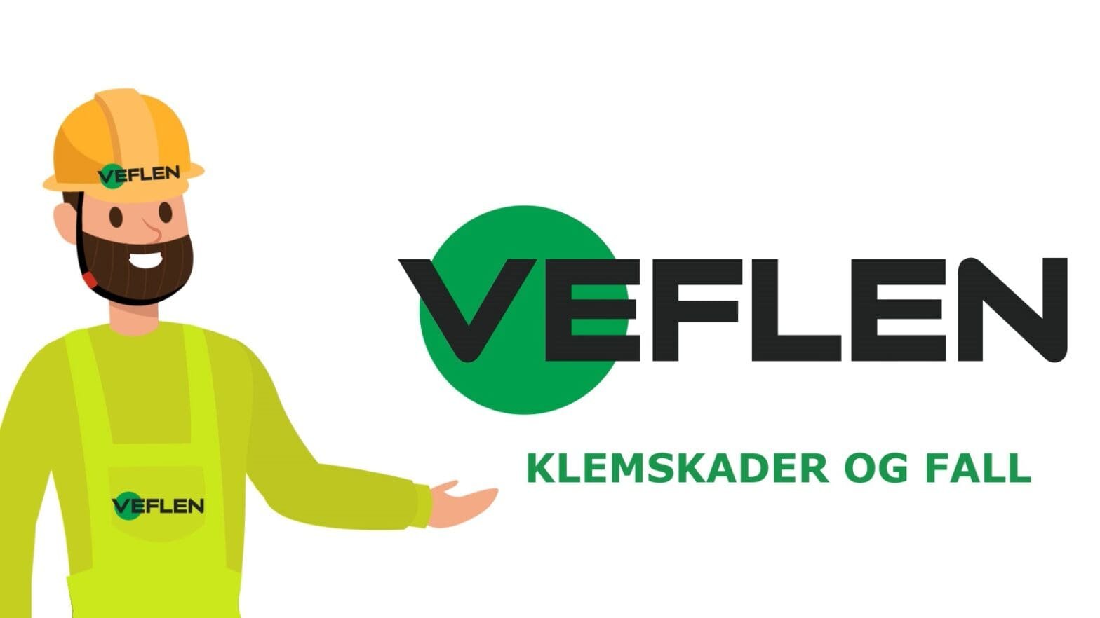 bilde av et utklipp fra animasjonsvideo - en mann i arbeidsklær som peker på Veflen sin logo